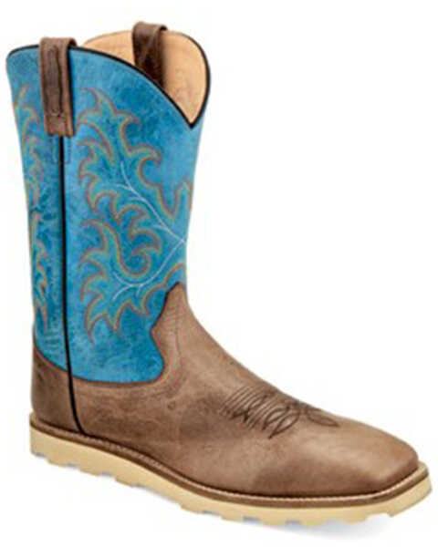 Old West Men's Western Boots - Broad Square Toe, Blue, hi-res
