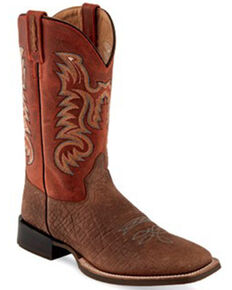 Old West Men's Brown Western Boots - Wide Square Toe, Brown, hi-res