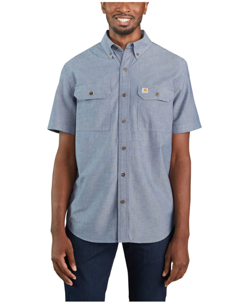 Carhartt Men's Midweight Denim Chambray Short Sleeve Button-Down Work Shirt , Blue, hi-res