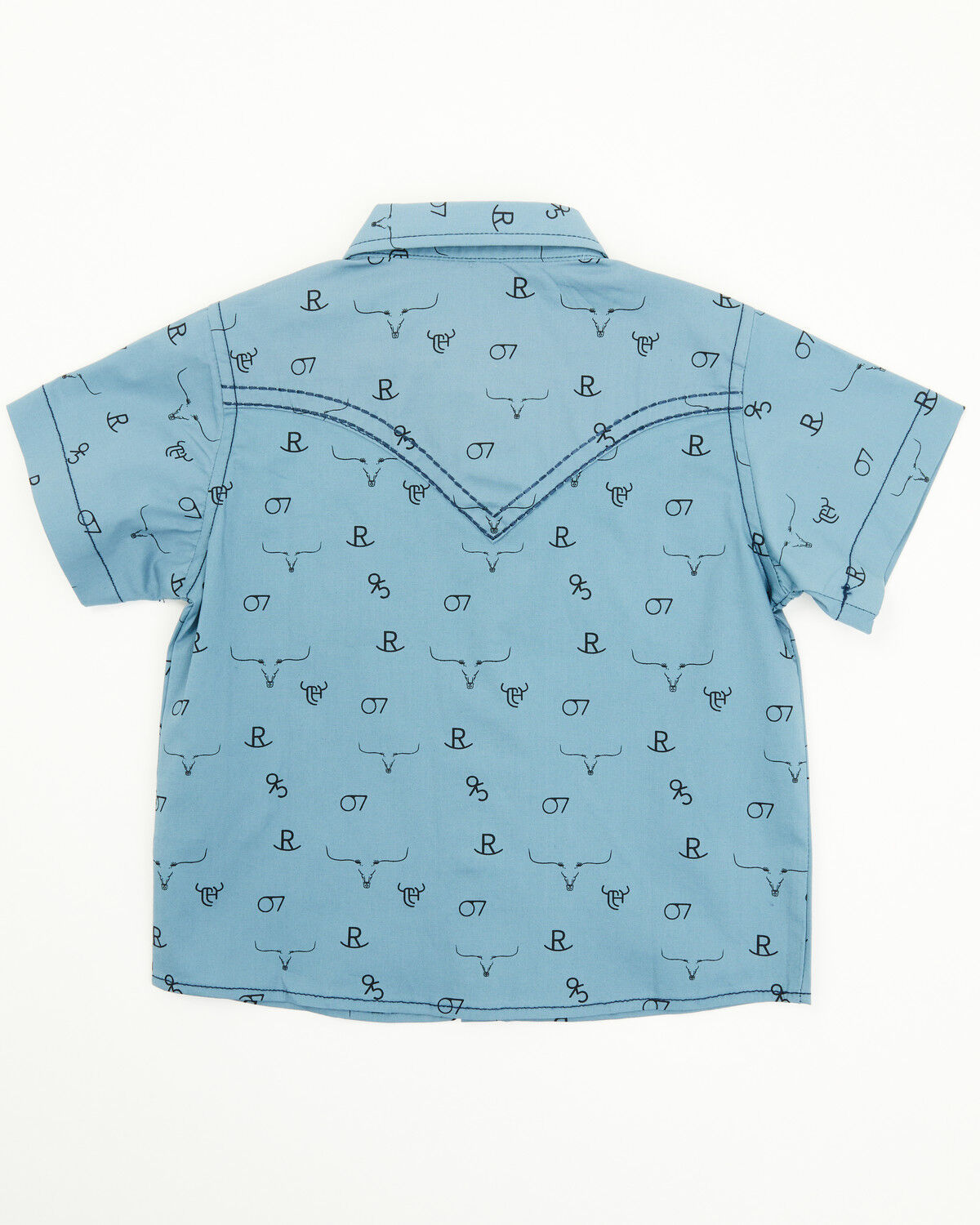 Image #3 - Cowboy Hardware Toddler Boys' Branding Iron Short Sleeve Snap Western Shirt, Blue, hi-res