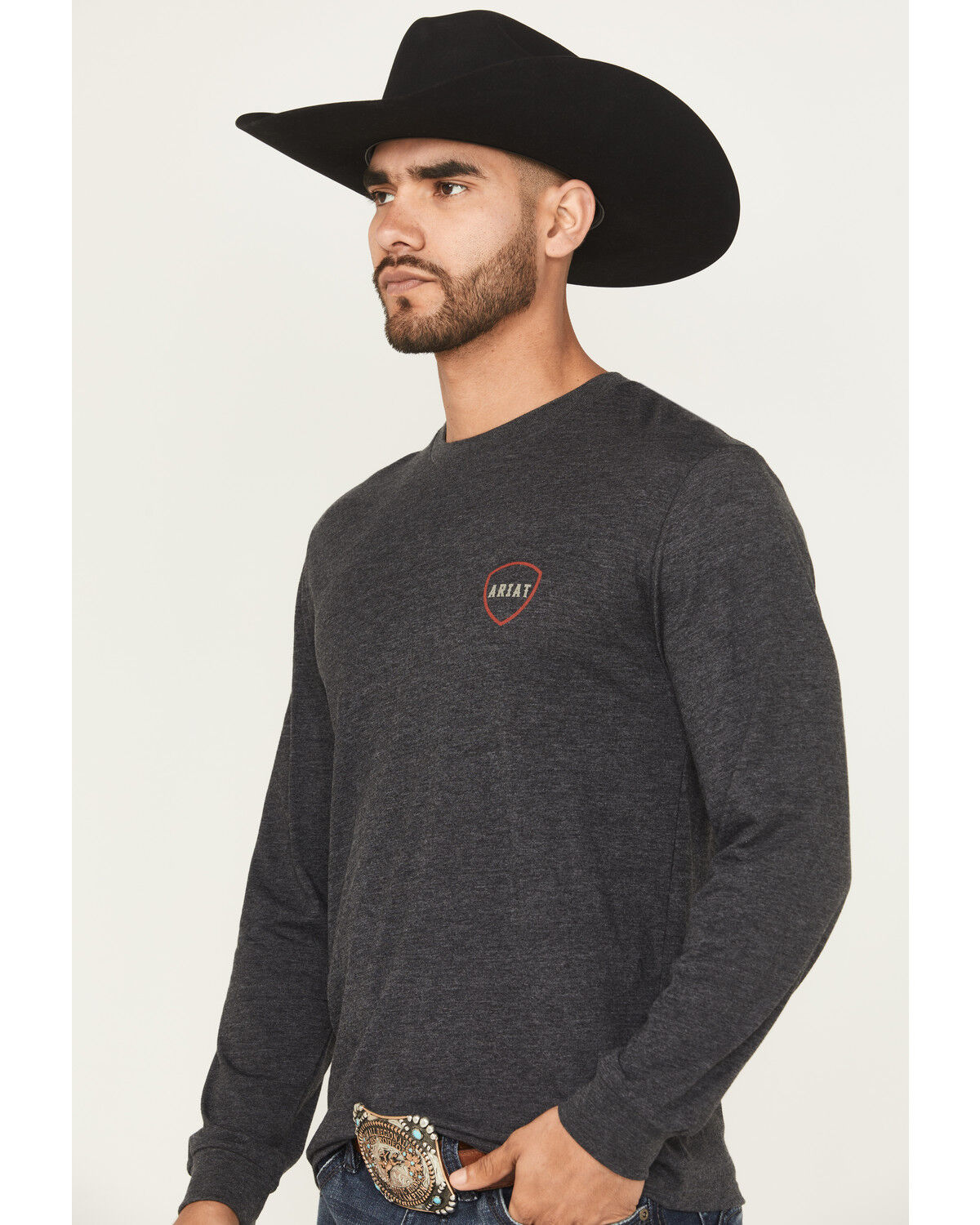 Image #3 - Ariat Men's Barbed Flag Logo Long Sleeve Graphic T-Shirt, Charcoal, hi-res