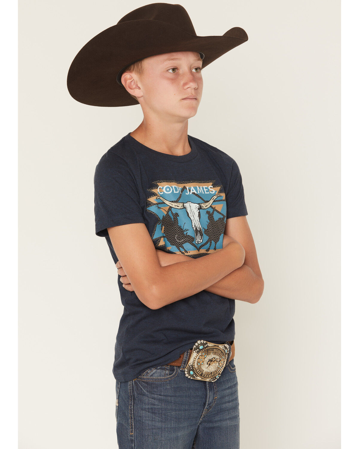 Image #2 - Cody James Boys' Skull Rodeo Short Sleeve Graphic T-Shirt, Blue, hi-res