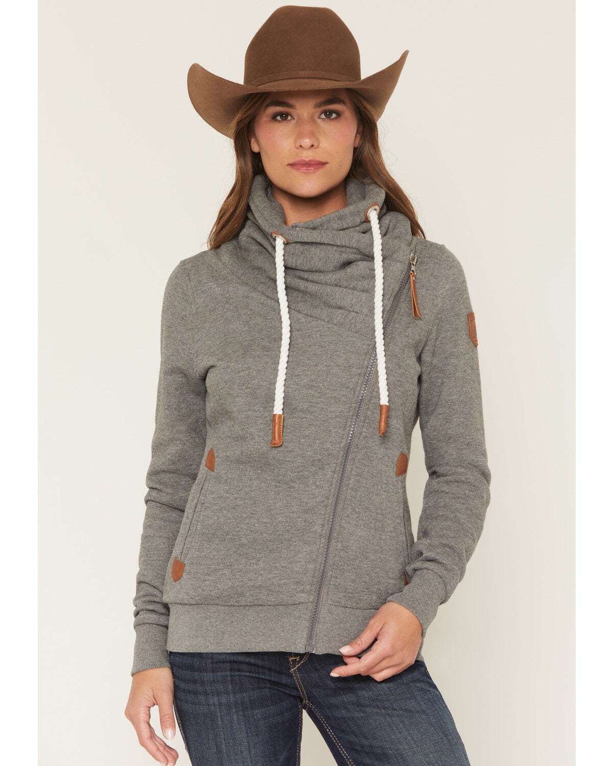 Image #1 - Wanakome Women's Asymmetrical Zip-Up Hoodie Jacket, Grey, hi-res