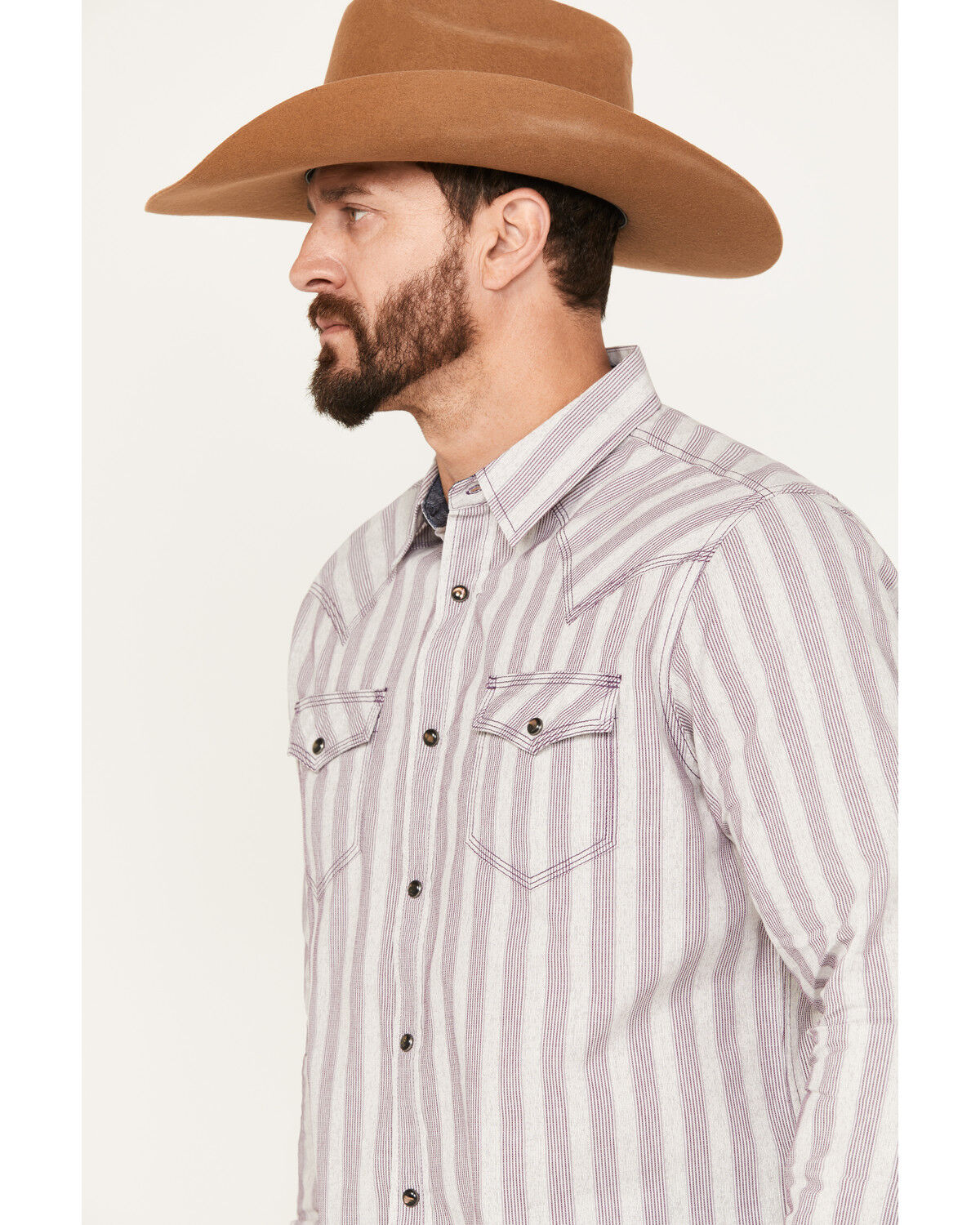 Image #2 - Moonshine Spirit Men's Cosmic Dobby Striped Long Sleeve Western Snap Shirt, Purple, hi-res