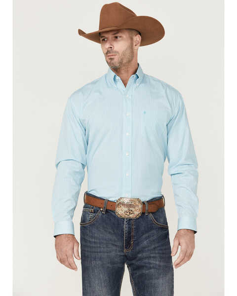 Image #1 - Stetson Men's Deco Geo Print Long Sleeve Button Down Western Shirt , Blue, hi-res