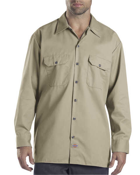 Image #1 - Dickies Men's Solid Twill Button Down Long Sleeve Work Shirt, Desert, hi-res