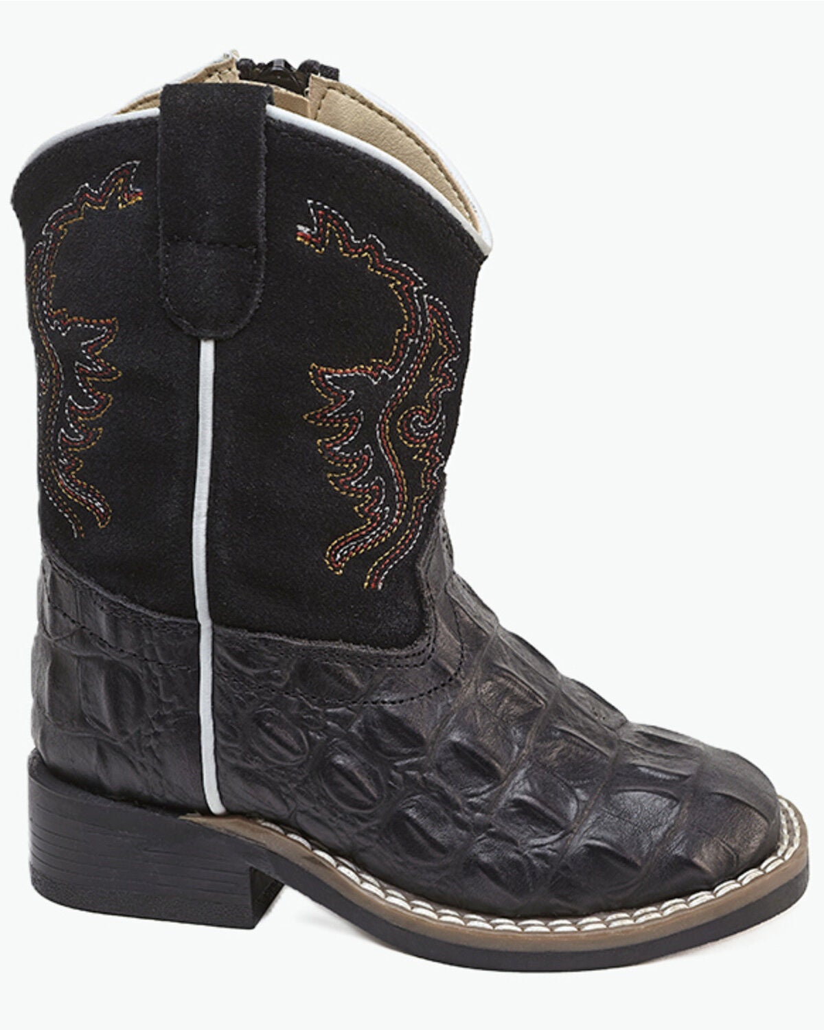 Image #2 - Old West Toddler Boys' Faux Alligator Western Boots - Broad Square Toe, Black, hi-res