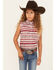 Image #1 - Cowgirl Hardware Girls' Vintage Southwestern Print Sleeveless Snap Western Shirt, Burgundy, hi-res