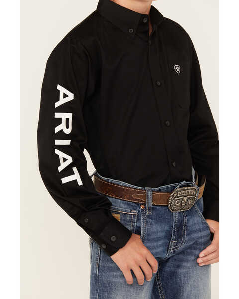 Ariat Boys' Team Logo Long Sleeve Button Down Western Shirt, Black, hi-res