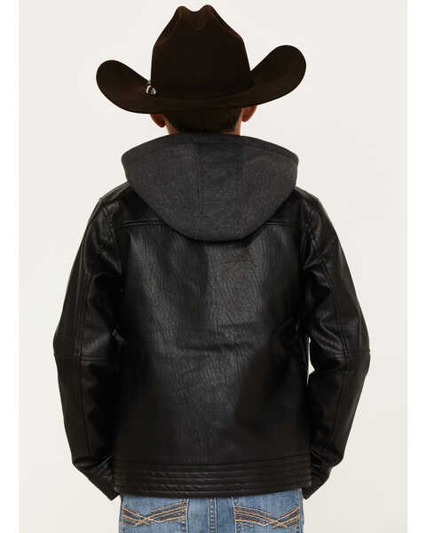 Cody James Boys' Hooded Faux Leather Moto Jacket, Black, hi-res