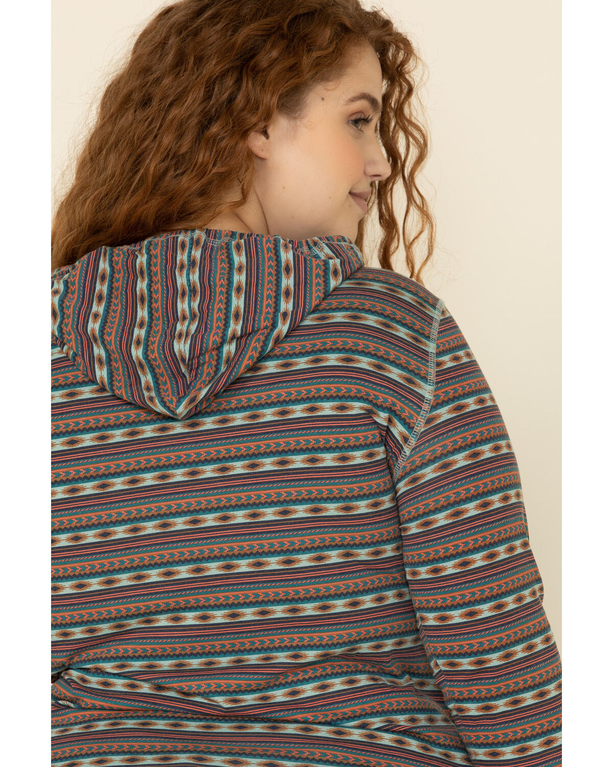 Image #4 - White Label by Panhandle Women's Southwestern Stripe Hoodie Tee - Plus, Multi, hi-res