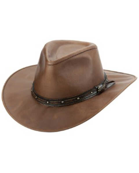 Bullhide Men's Wayfarer Leather Hat, Brown, hi-res