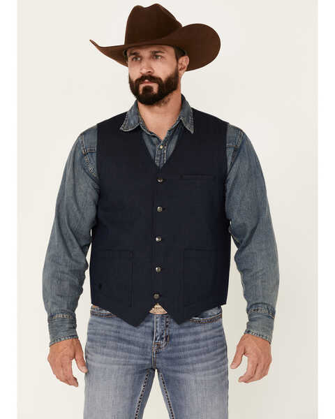 Moonshine Spirit Men's Saloon Textured Solid Button Down Western Vest , Black, hi-res
