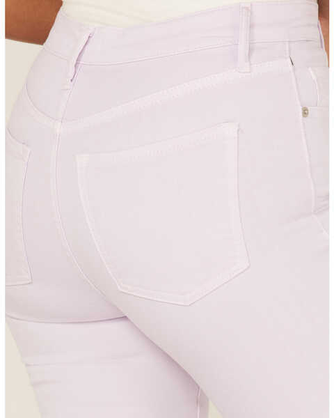Image #4 - Sneak Peek Women's High Rise Distressed Flare Jeans, Lavender, hi-res