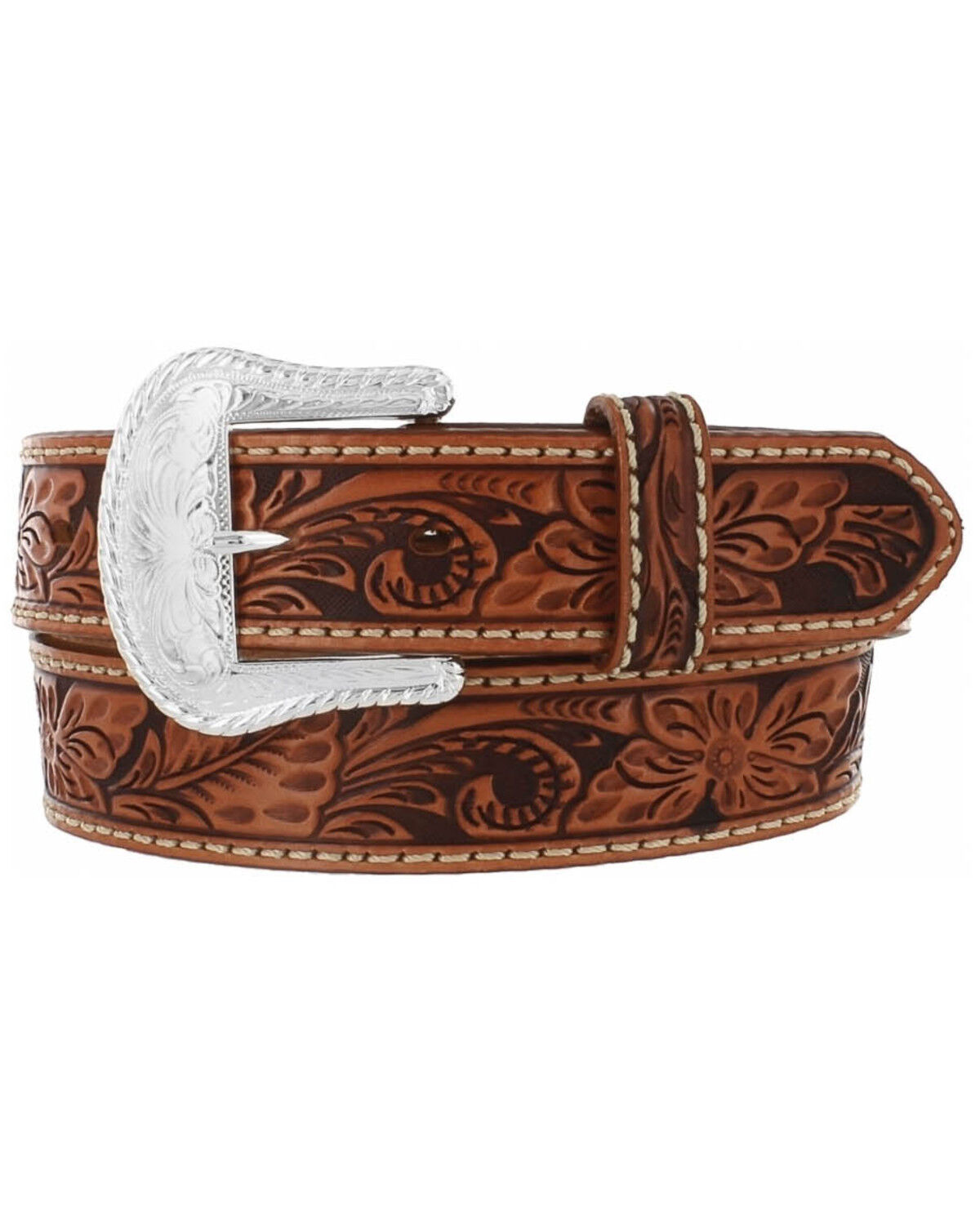 Image #2 - Tony Lama Men's Floral Tooled Leather Belt, Tan, hi-res