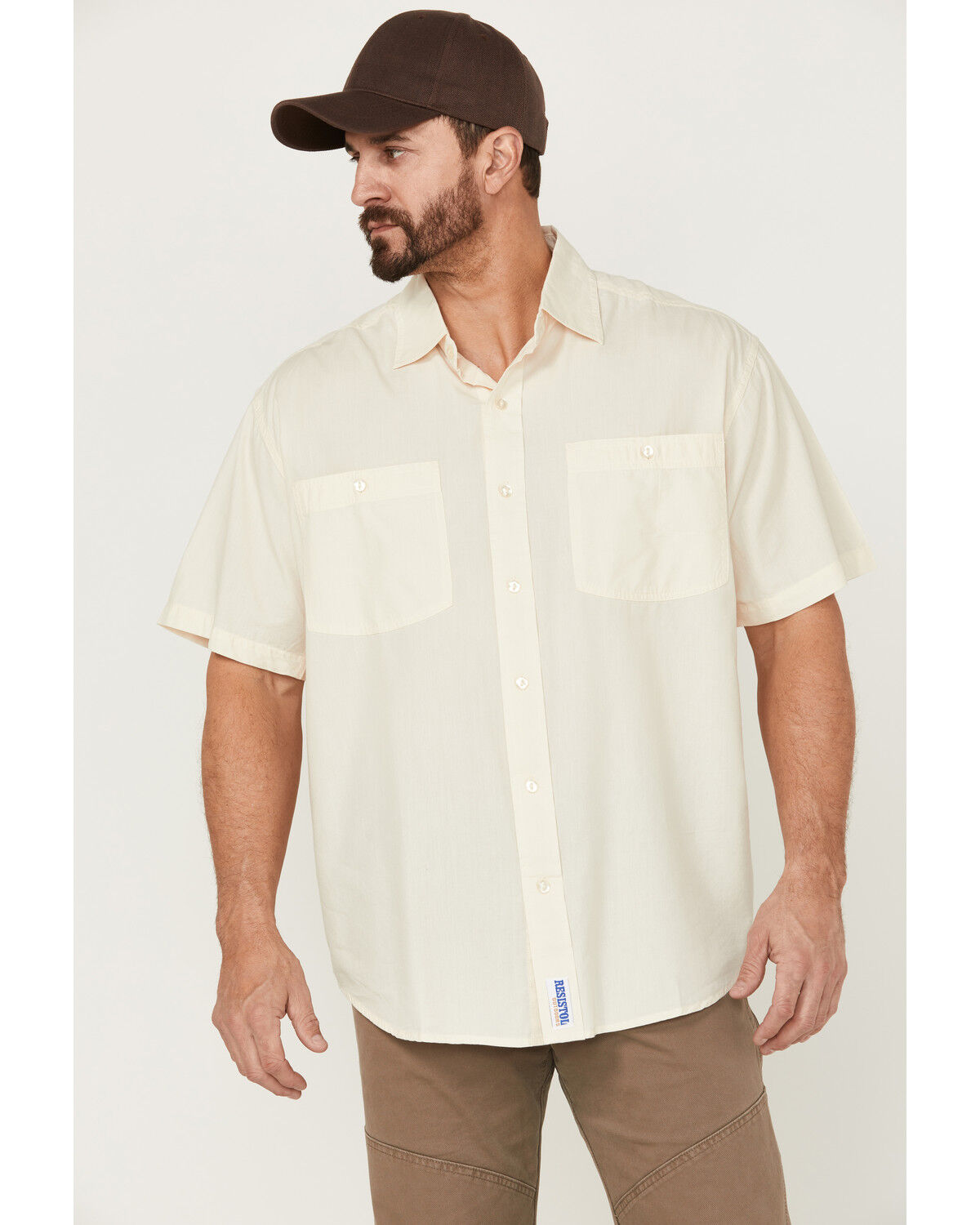 Image #1 - Resistol Men's Solid Short Sleeve Button-Down Western Shirt, Off White, hi-res