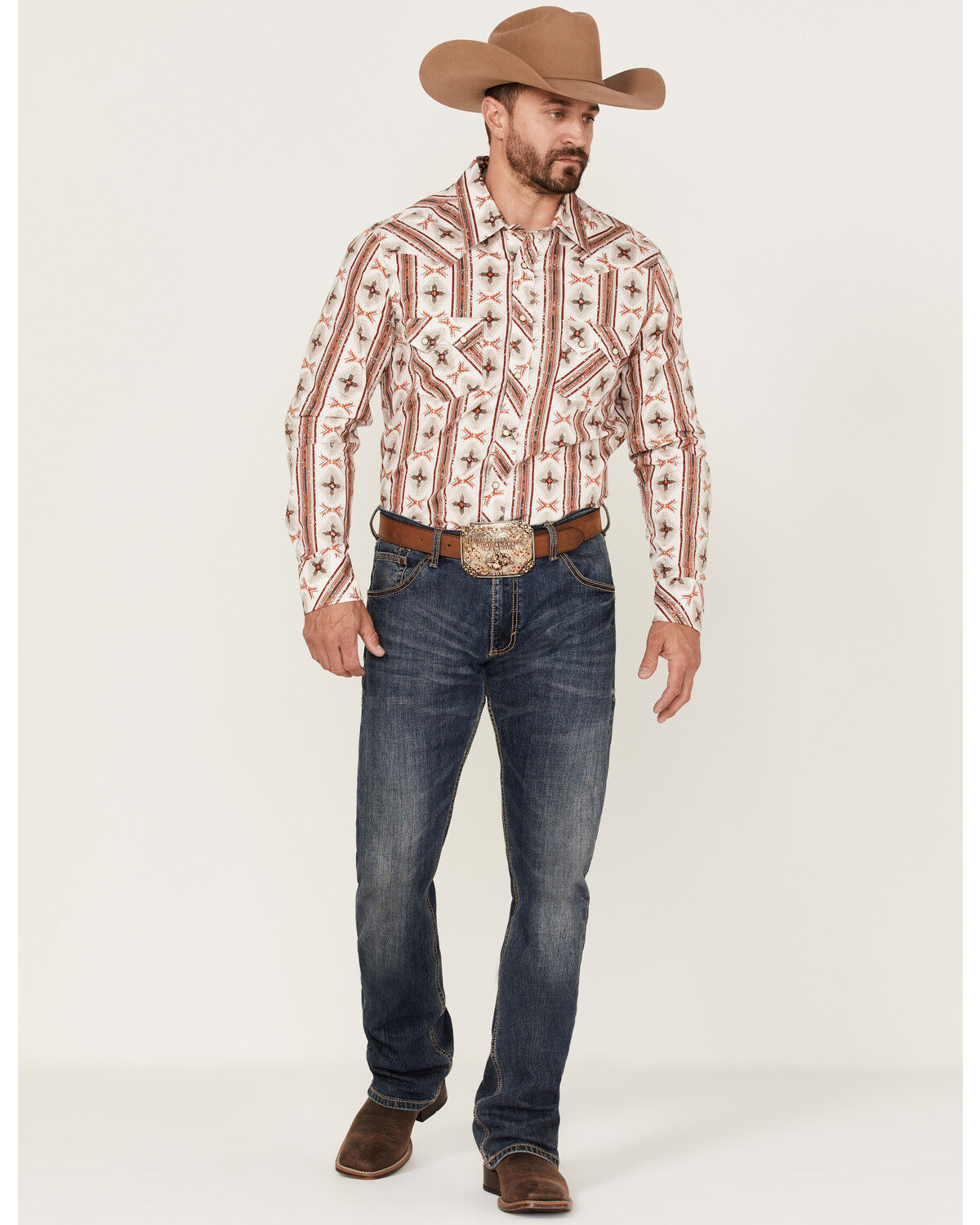 Image #2 - Rock & Roll Denim Men's Vertical Southwestern Stripe Long Sleeve Snap Western Shirt, Natural, hi-res