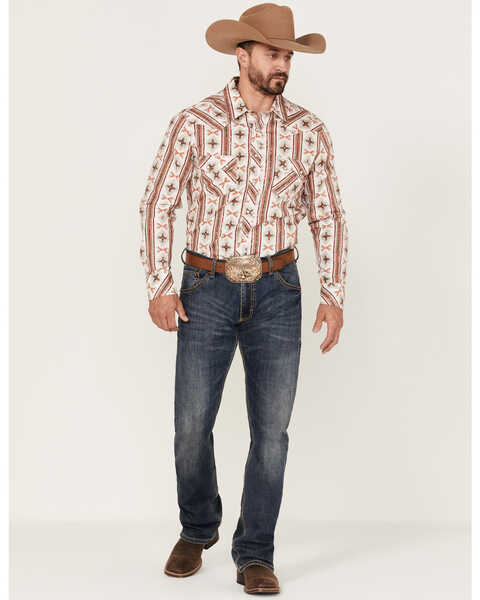 Image #2 - Rock & Roll Denim Men's Vertical Southwestern Stripe Long Sleeve Snap Western Shirt , Natural, hi-res