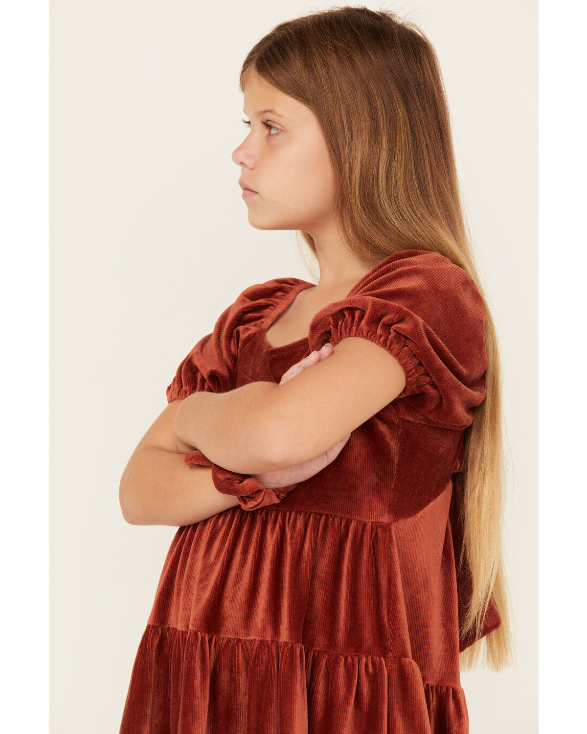 Image #2 - Shyanne Girls' Corduroy Puff Sleeve Dress, Rust Copper, hi-res