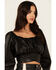 Image #2 - Beyond The Radar Women's Faux Leather Tie Back Crop Top, Black, hi-res