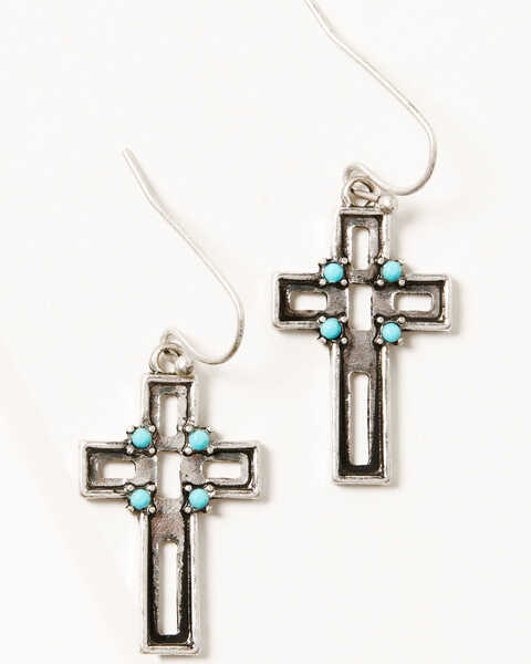 Image #2 - Shyanne Women's Cross Hamsa Metal Earring Set , Silver, hi-res