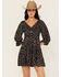 Image #1 - Angie Women's Floral Print Knot Front Mini Dress, Black, hi-res