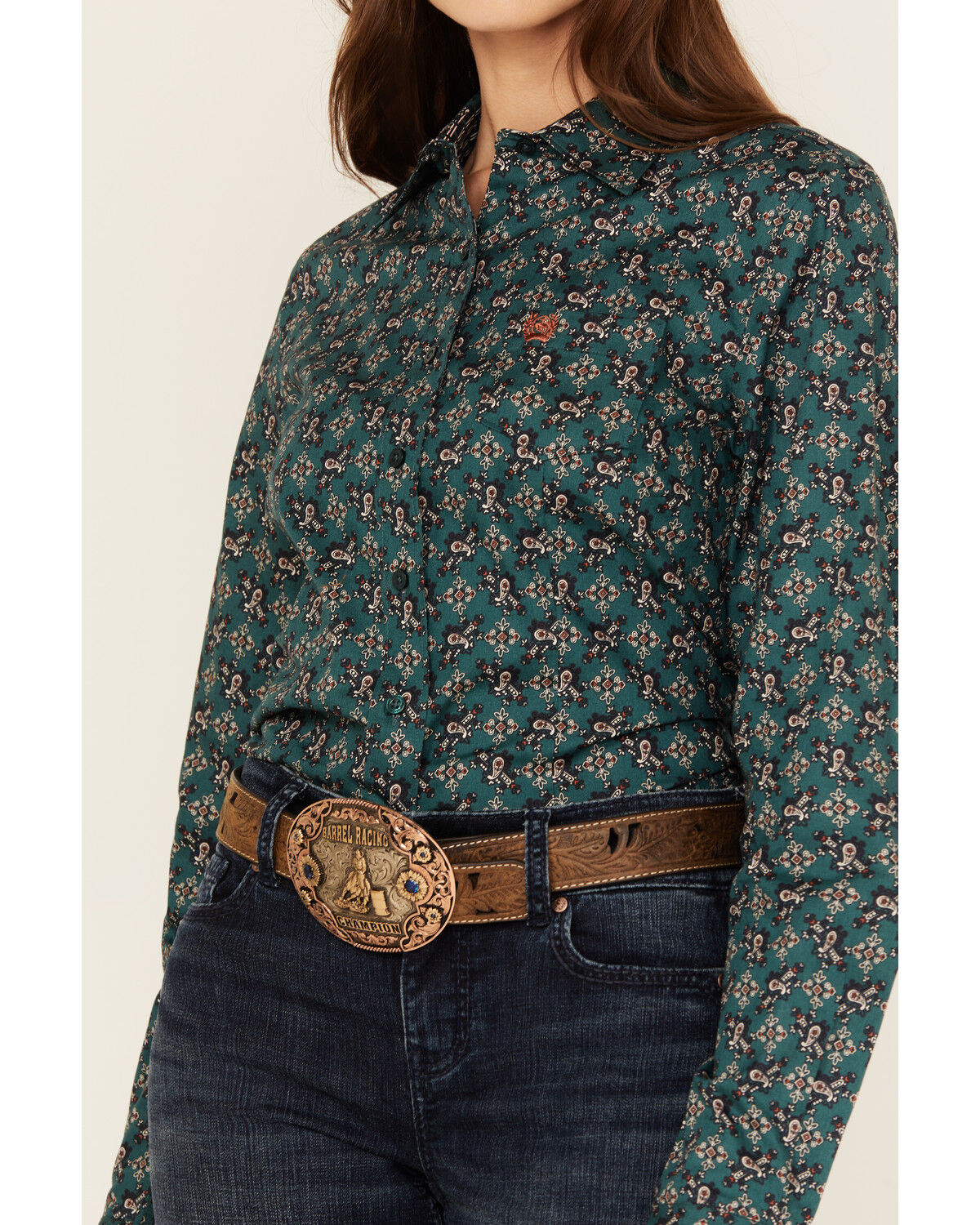 Image #3 - Cinch Women's Paisley Print Long Sleeve Button-Down Western Shirt, Green, hi-res