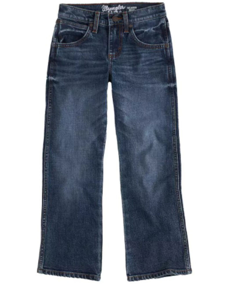 Wrangler Youth Boy's Jersey Relaxed Bootcut Jeans, Dark Blue, hi-res