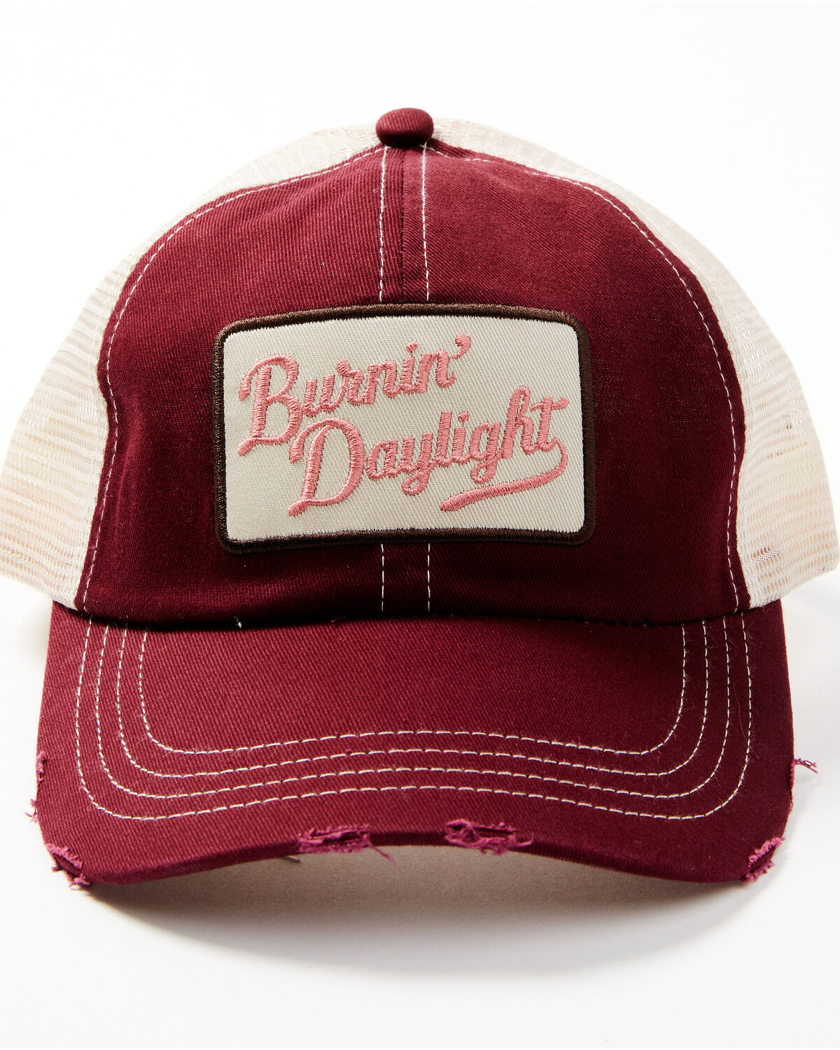 Image #1 - Idyllwind Women's Burnin' Daylight Distressed Mesh Back Ball Cap, Ruby, hi-res