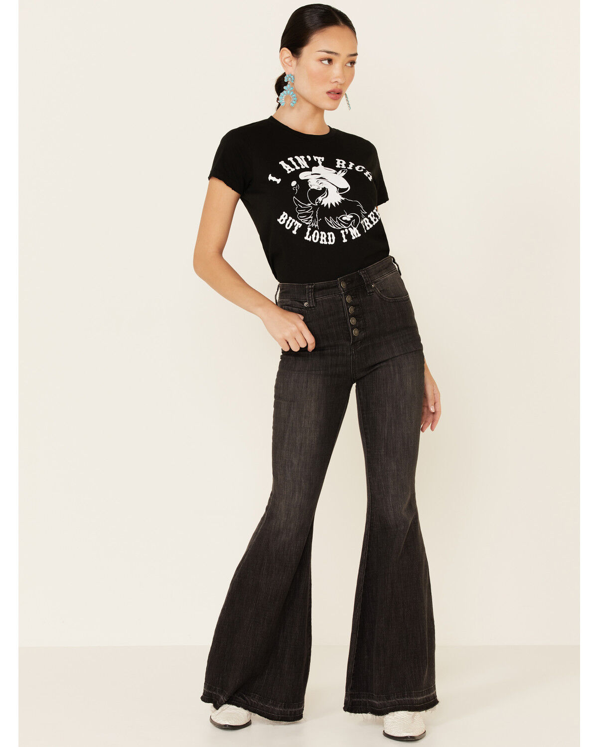 Image #2 - Bandit Brand Women's I Ain't Rich But Lord I'm Free Graphic Tee, Black, hi-res