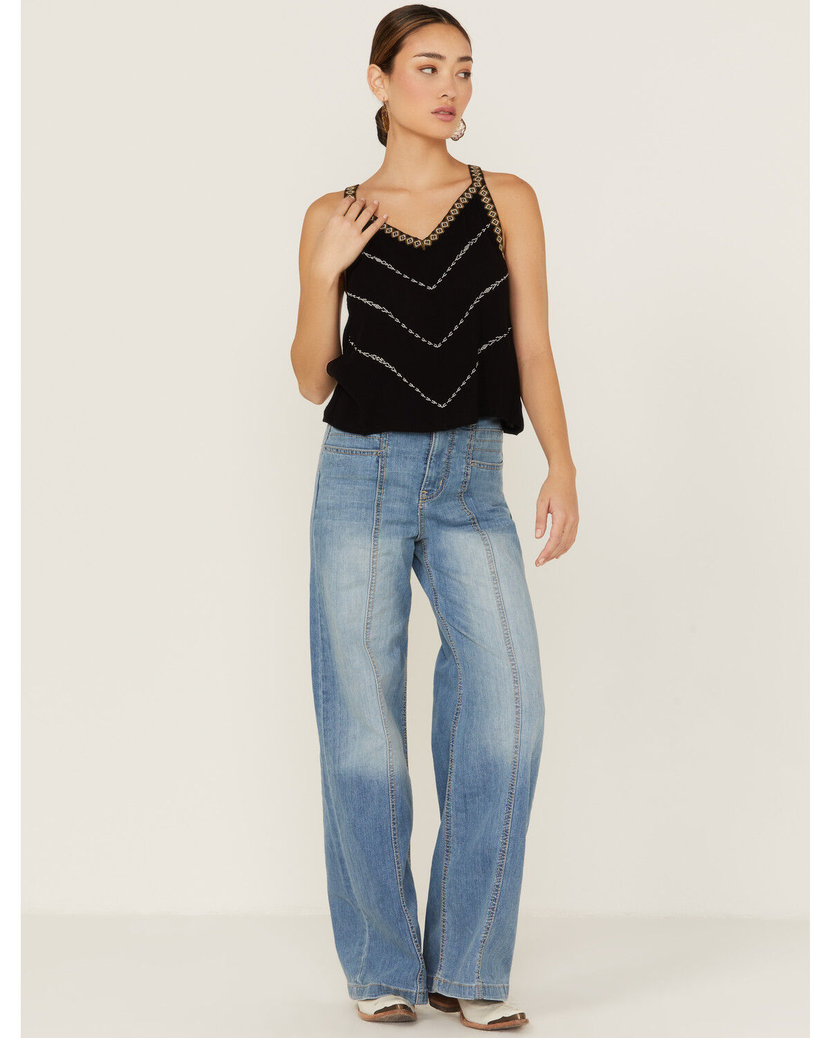 Image #4 - Shyanne Women's Southwestern Embroidered V-Neck Cami, Black, hi-res