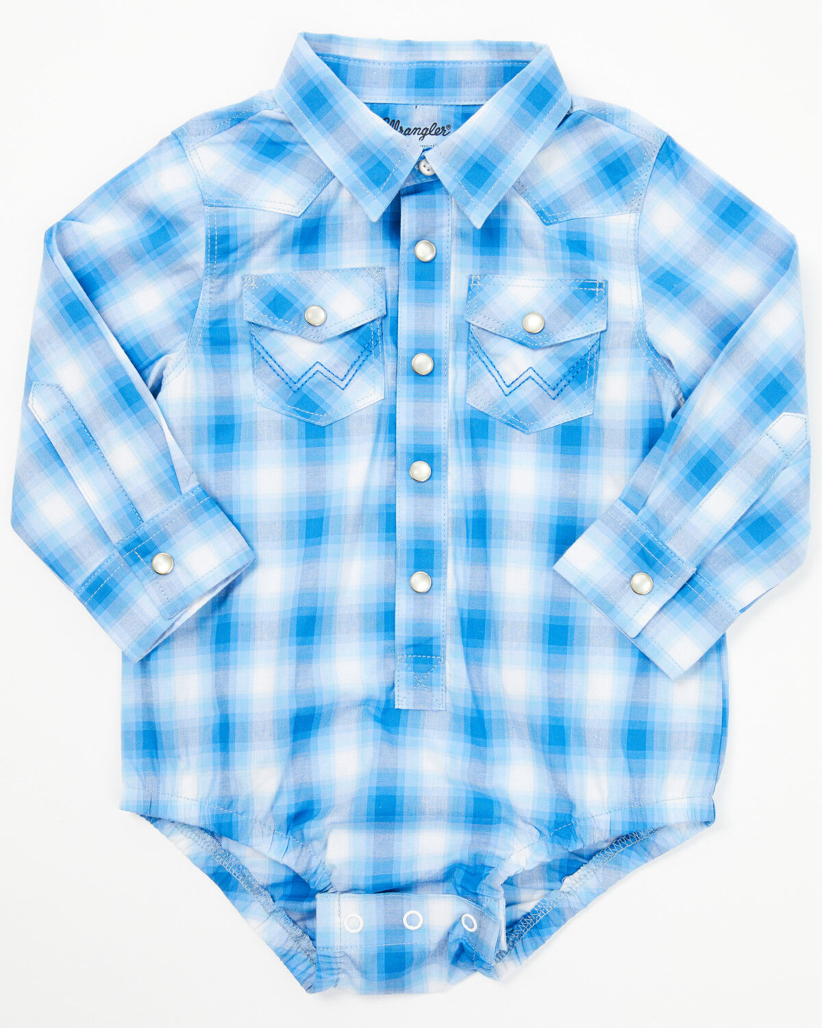 Image #1 - Wrangler Infant Boys' Plaid Print Long Sleeve Snap Onesie, Blue, hi-res