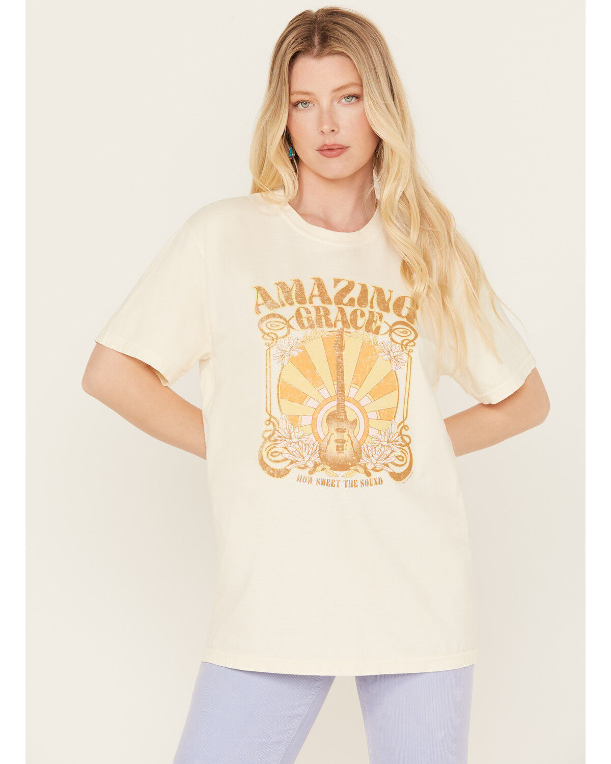 Image #1 - Kerusso Women's Amazing Grace Guitar Graphic Tee, White, hi-res
