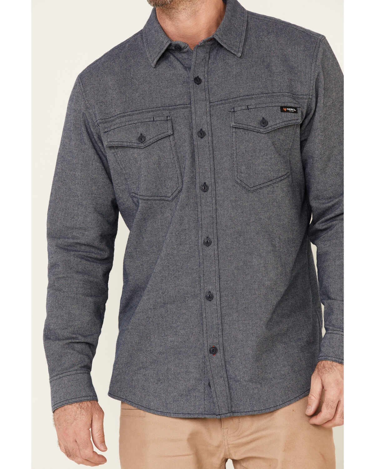 Image #3 - Hawx Men's Greyline Solid Stretch Herringbone Long Sleeve Work Shirt, Navy, hi-res