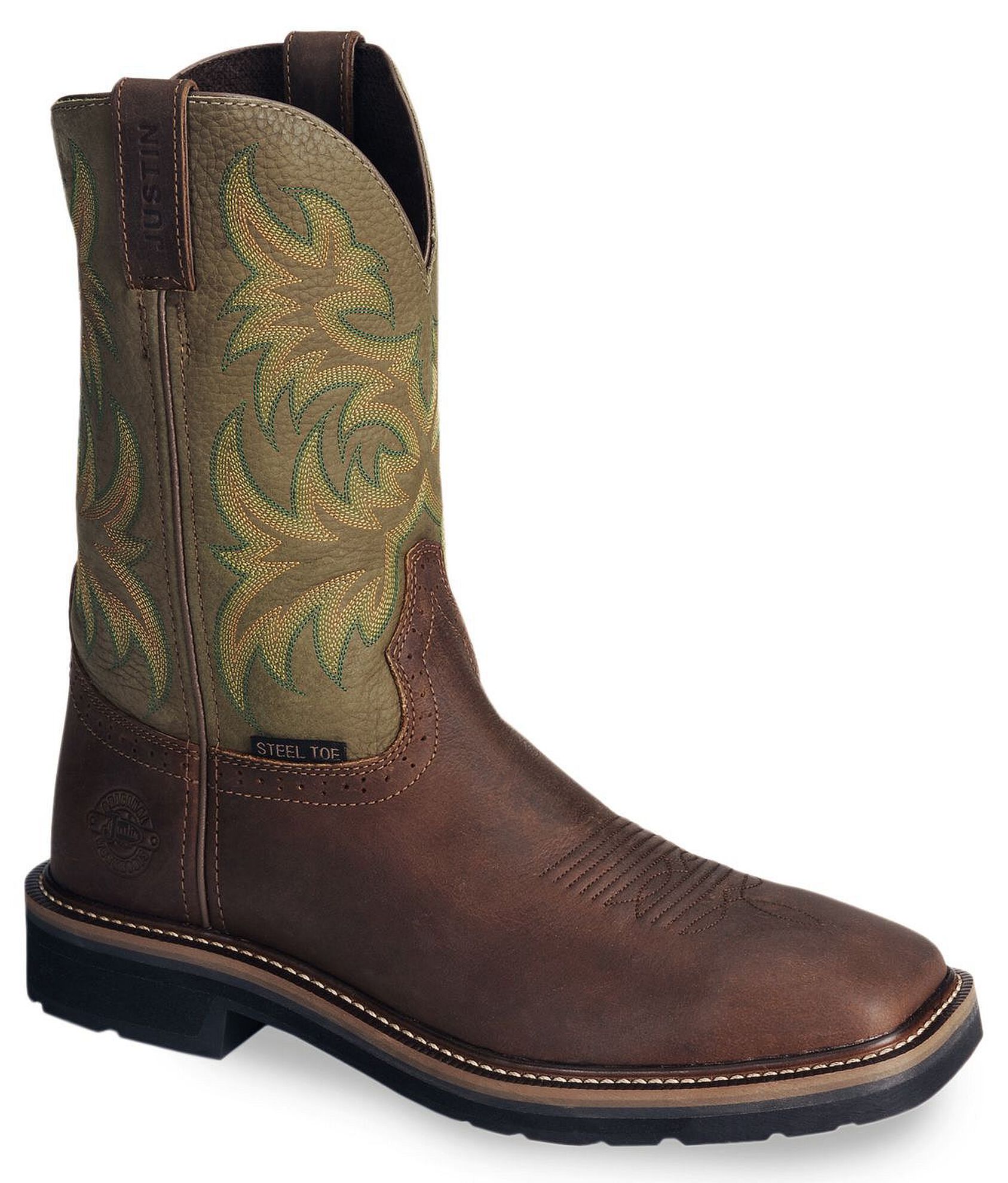 Justin Men s Stampede Driller Brown Work Boots Steel Toe Sheplers