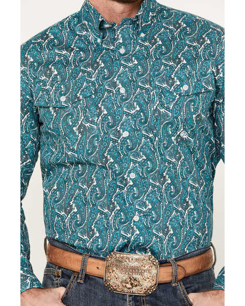 Image #3 - Roper Men's Amarillo Paisley Print Long Sleeve Button-Down Western Shirt, Teal, hi-res