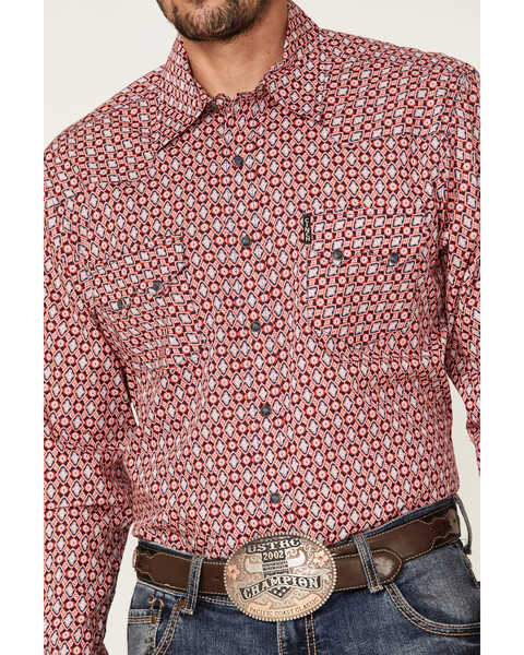 Image #3 - Cinch Men's Modern Fit Floral Diamond Geo Print Long Sleeve Snap Western Shirt , Red, hi-res