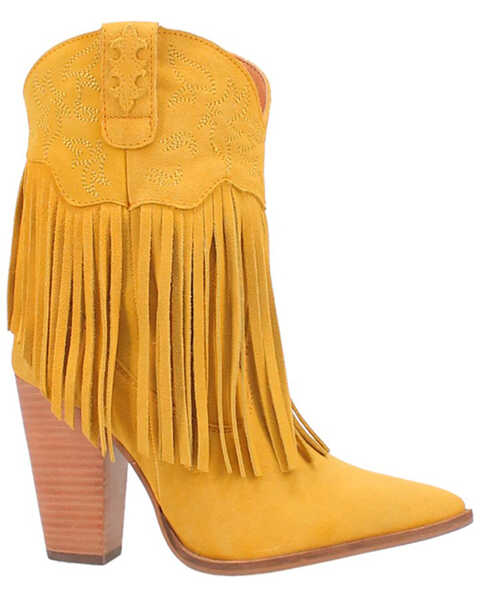 Image #2 - Dingo Women's Crazy Train Leather Booties - Pointed Toe , Yellow, hi-res