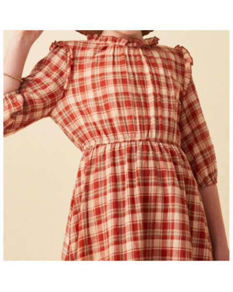 Image #3 - Hayden Girls' Plaid Print Ruffle Puff Sleeve Midi Dress, Rust Copper, hi-res