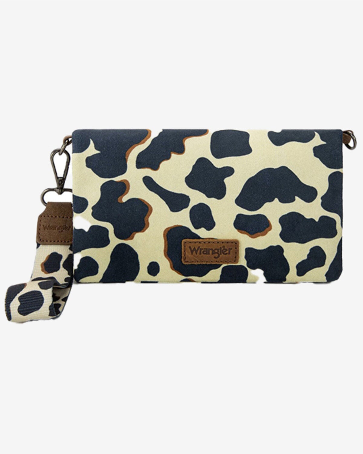 Image #1 - Wrangler Women's Cow Print Wristlet Crossbody, Brown, hi-res
