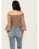 Rock & Roll Denim Women's Smocked Off The Shoulder Long Sleeve Top, Multi, hi-res