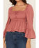 Image #3 - Ash & Violet Women's Solid Smocked Long Sleeve Blouse, Pink, hi-res