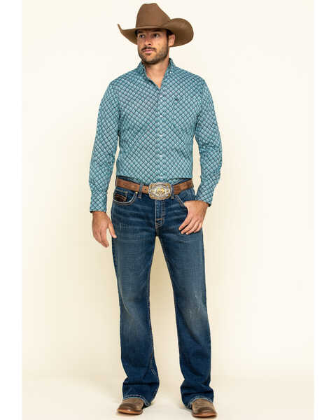 Image #6 - Wrangler 20X Men's Scale Print Performance Long Sleeve Western Shirt , Black/turquoise, hi-res