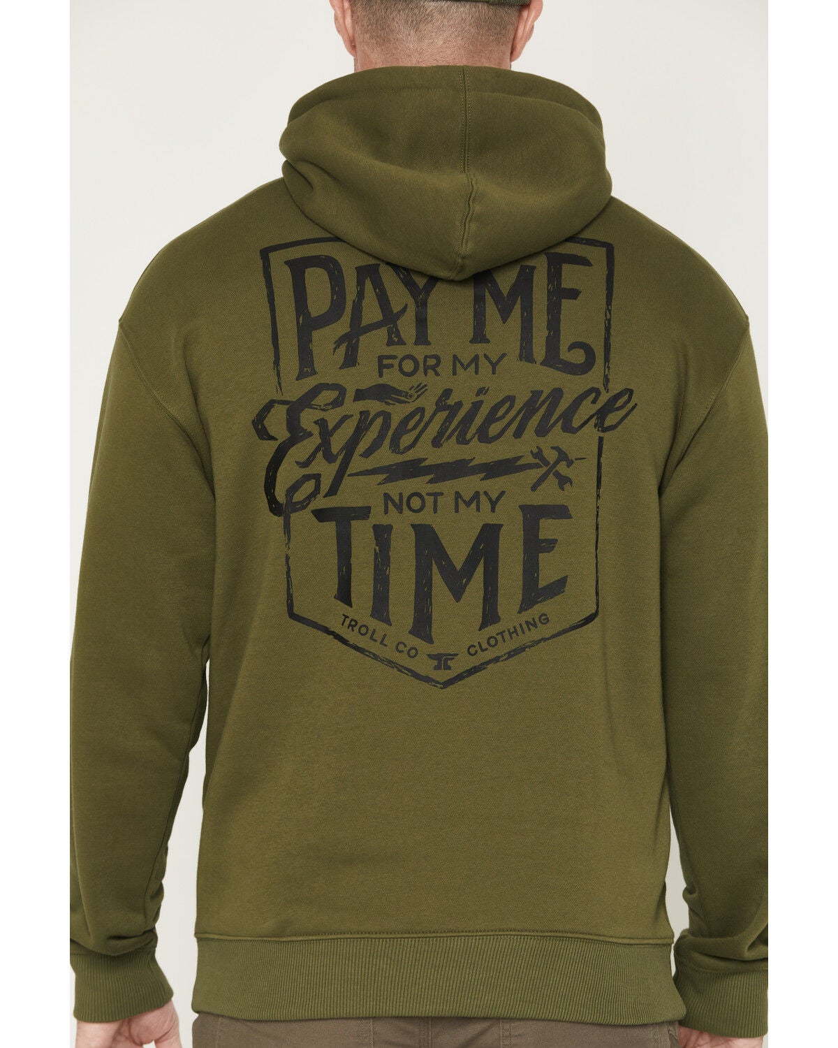 Image #4 - Troll Co Men's Pay Me Graphic Hooded Sweatshirt, Olive, hi-res