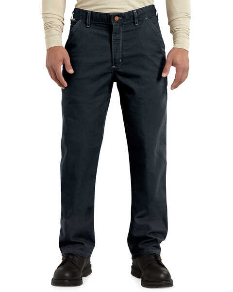 Carhartt Flame Resistant Washed Duck Work Pants, Navy, hi-res