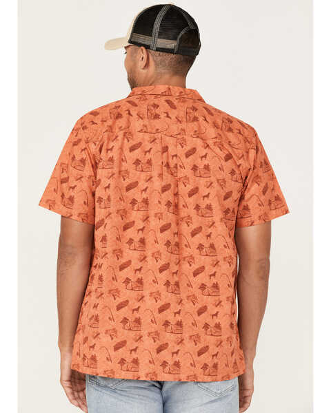 Cinch Men's Camp Trailblazer Allover Beach Print Short Sleeve Button Down Western Shirt , Orange, hi-res