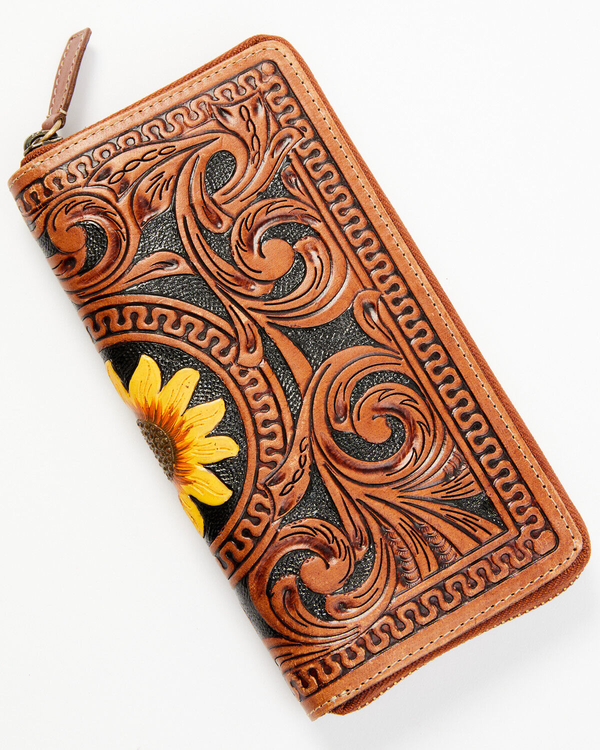 Image #3 - Shyanne Women's Sunflower Tooled Leather Wallet, Brown, hi-res