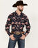 Image #1 - Rock & Roll Denim Men's Americana Print Long Sleeve Snap Stretch Western Shirt, Dark Blue, hi-res