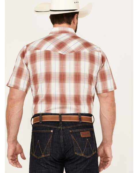 Image #4 - Ely Walker Men's Plaid Print Short Sleeve Pearl Snap Western Shirt, Rust Copper, hi-res