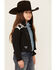 Image #2 - Cowgirl Hardware Girls' Cow Print Yoke Poly Shell Jacket, Black, hi-res